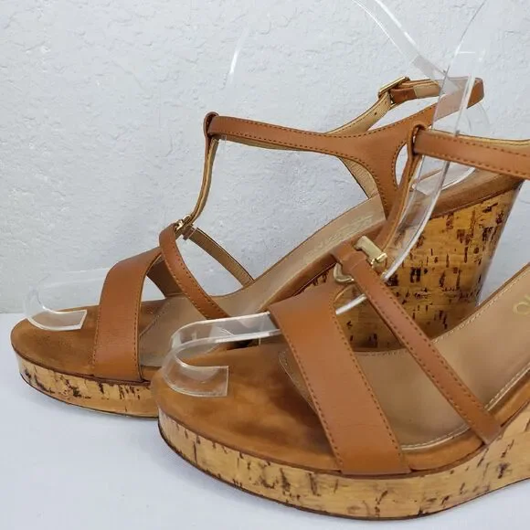 Salvatore Ferragamo Platform Cork Wedges Brown Leather SandalsItaly